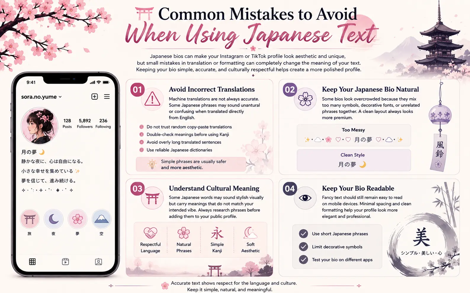 Common mistakes to avoid when using Japanese text in Instagram and TikTok bios