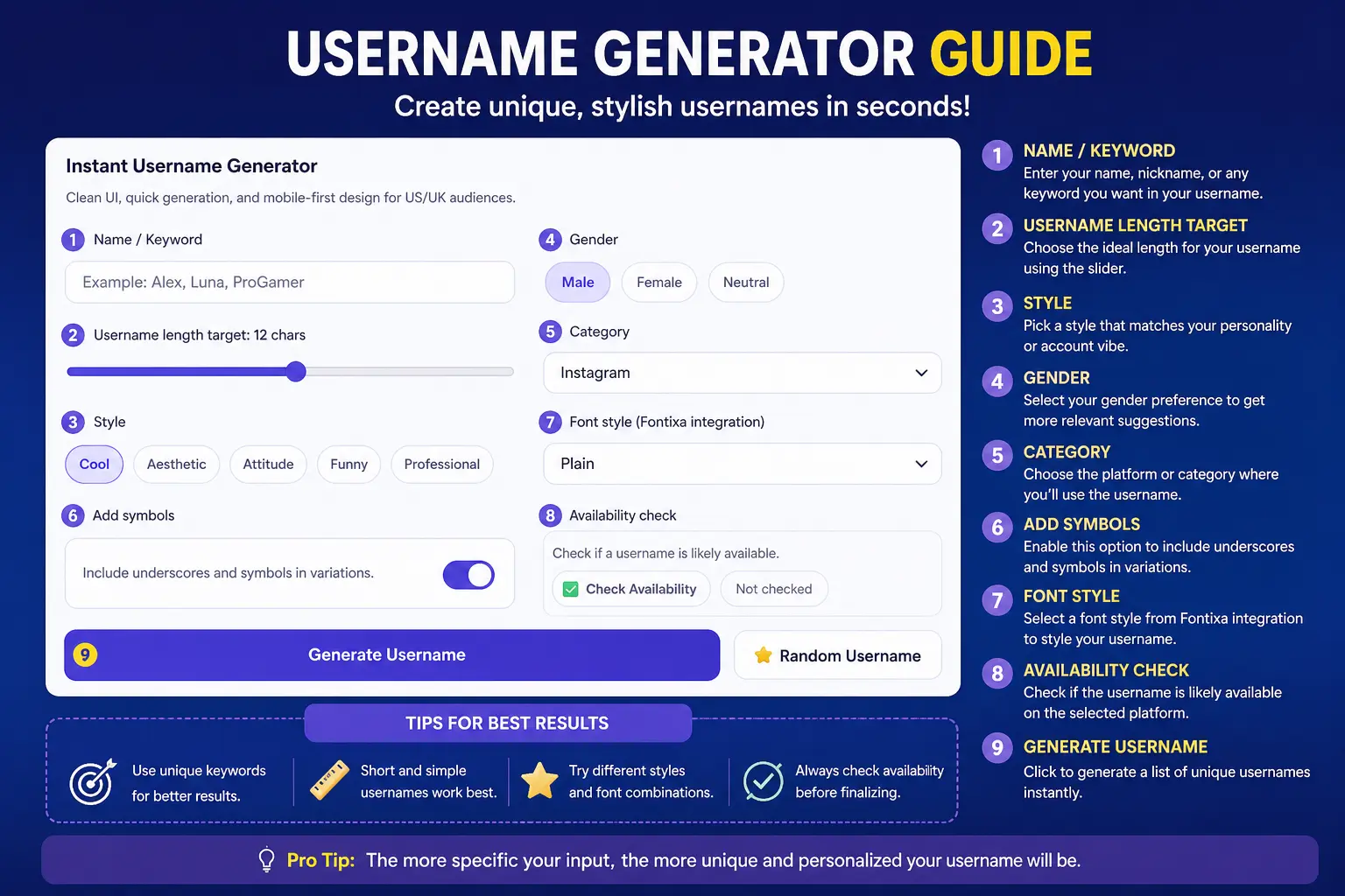 How to use username generator tool step by step guide for Instagram TikTok users