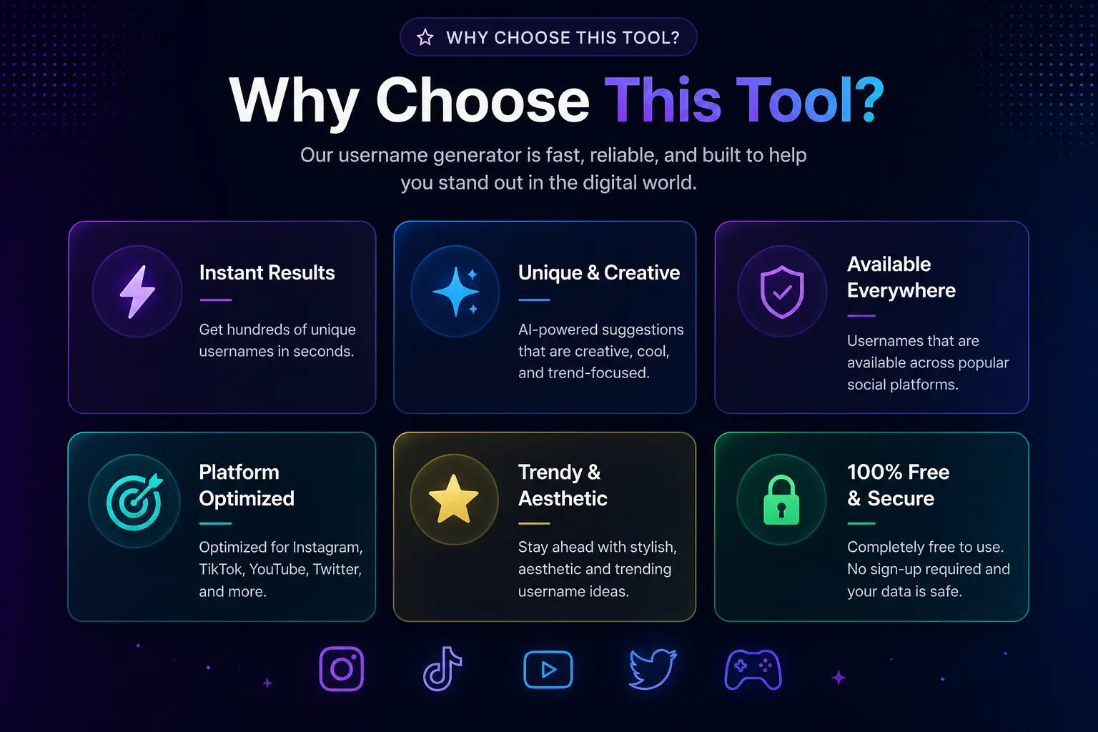 Why choose this username generator tool for Instagram, TikTok and YouTube - free, fast, unique username ideas USA